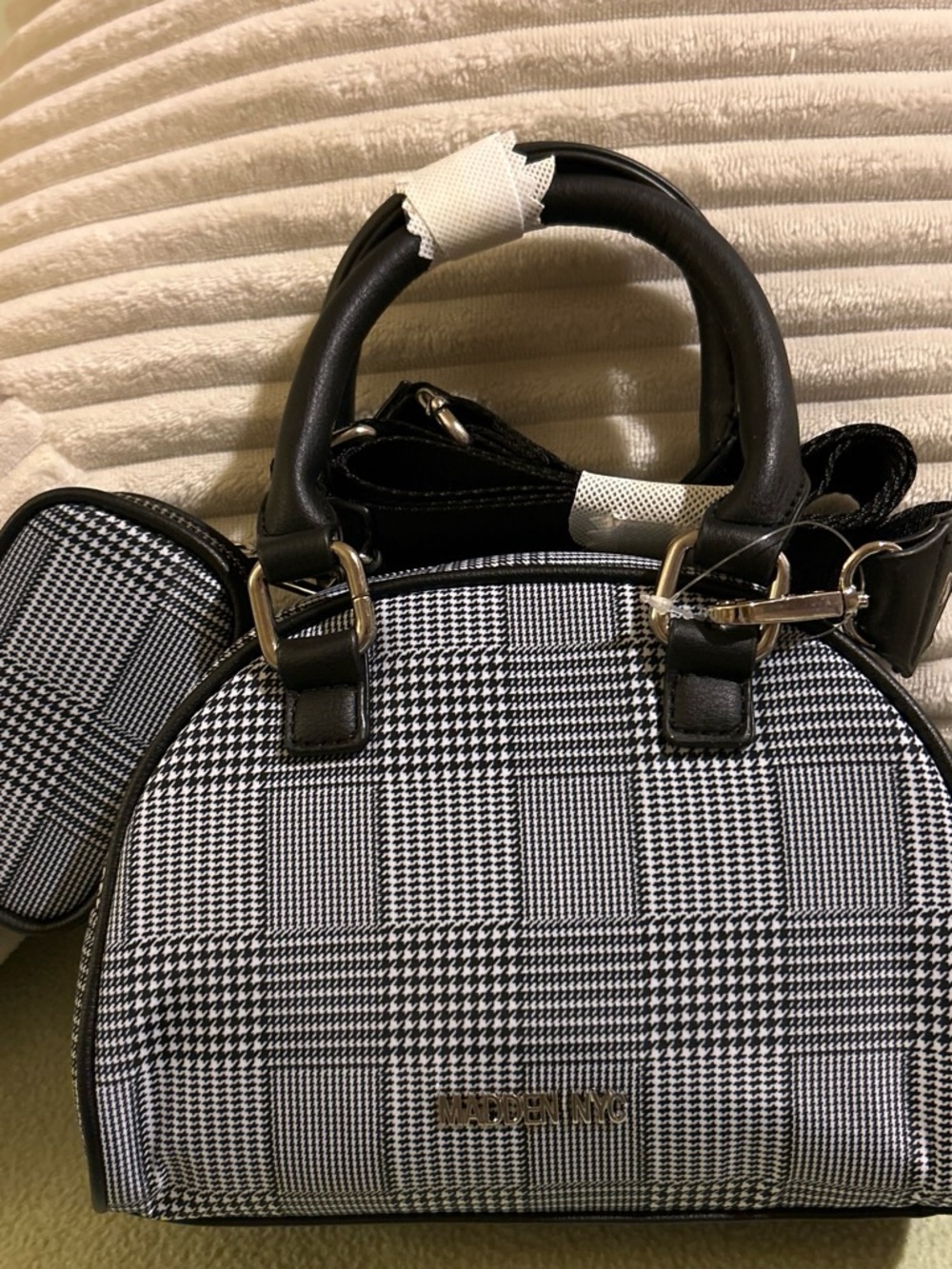 Black & White Plaid Dome Satchel